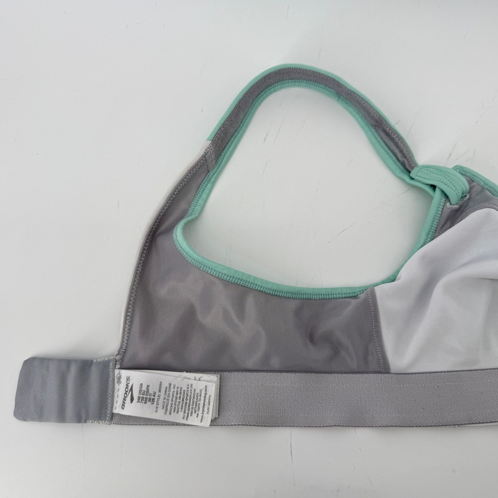 Brooks Moving Comfort Fiona Wireless Sports Bra Green White 34B Hook Loop 350064 - Picture 6 of 8